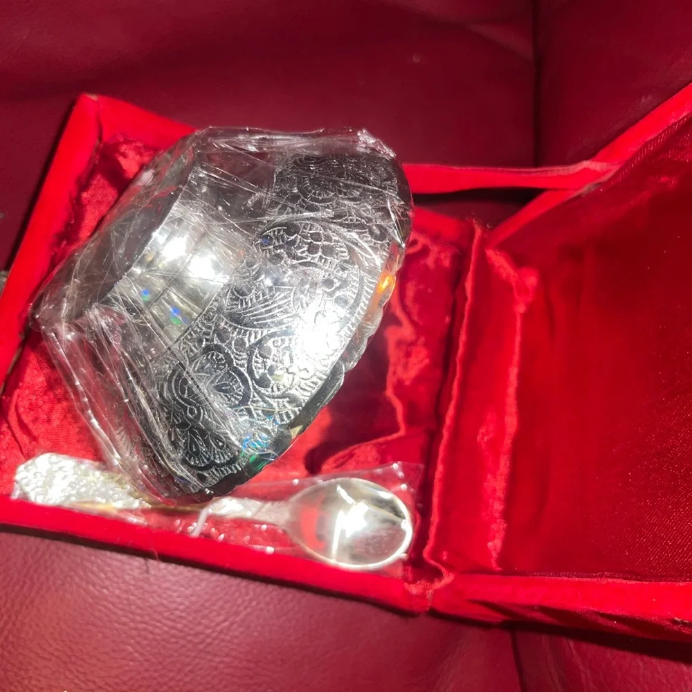 New silver bowl and spoon gift set